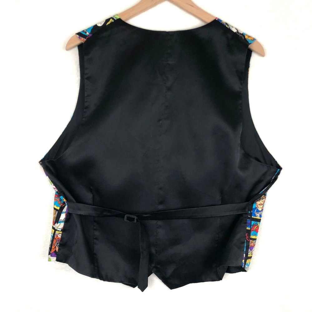VTG NICOLE MILLER 100% Silk Comic Book Novelty Ski Vest Sz XL 44" Black Multi - Picture 2 of 9